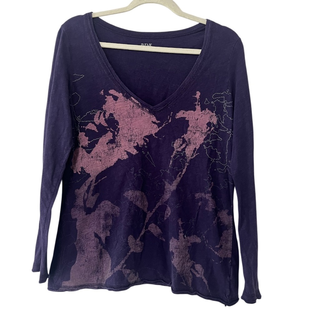 a.n.a A New Approach Purple Graphic Floral Top - Picture 1 of 4